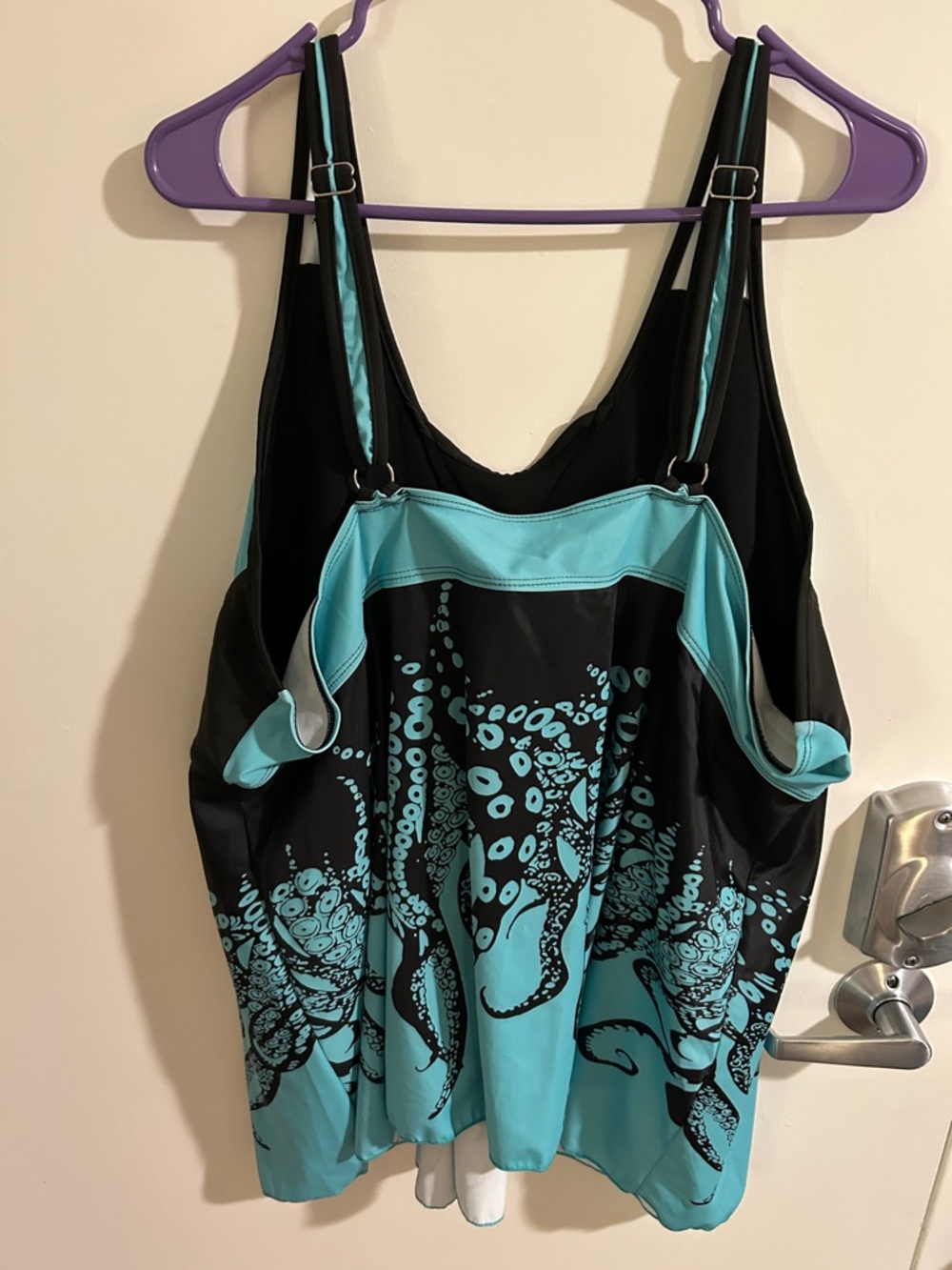 Turquoise & Black Octopus Print Swim Tankini Top - Picture 2 of 6